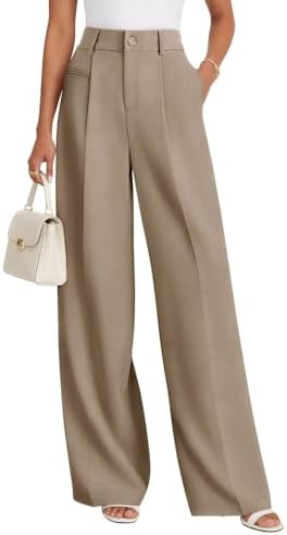Pantaloni da donna a gamba ampia, vita alta, eleganti da ufficio in stile business casual