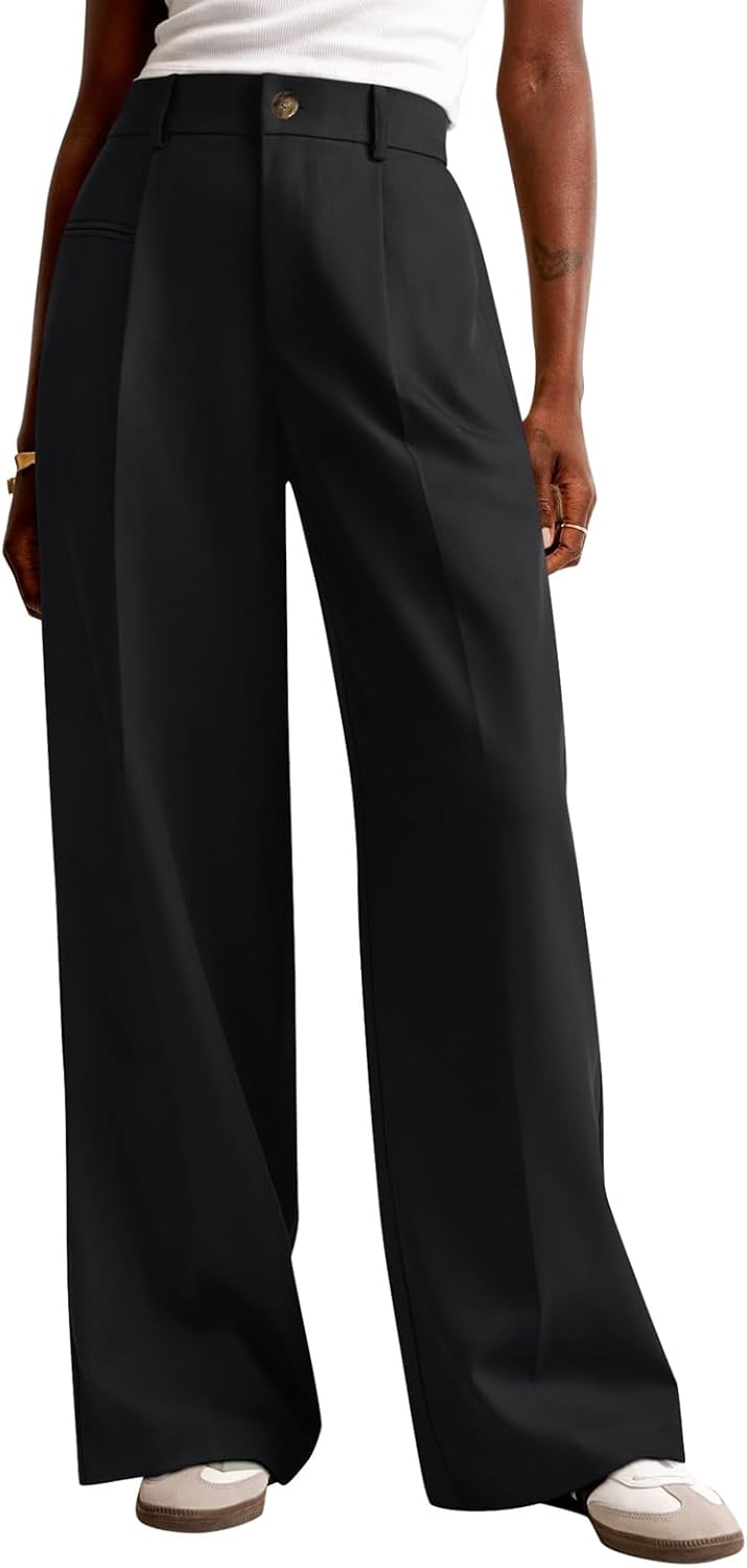 Pantaloni da donna a gamba ampia, vita alta, eleganti da ufficio in stile business casual