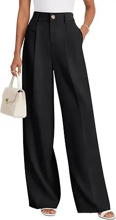 Pantaloni da donna a gamba ampia, vita alta, eleganti da ufficio in stile business casual