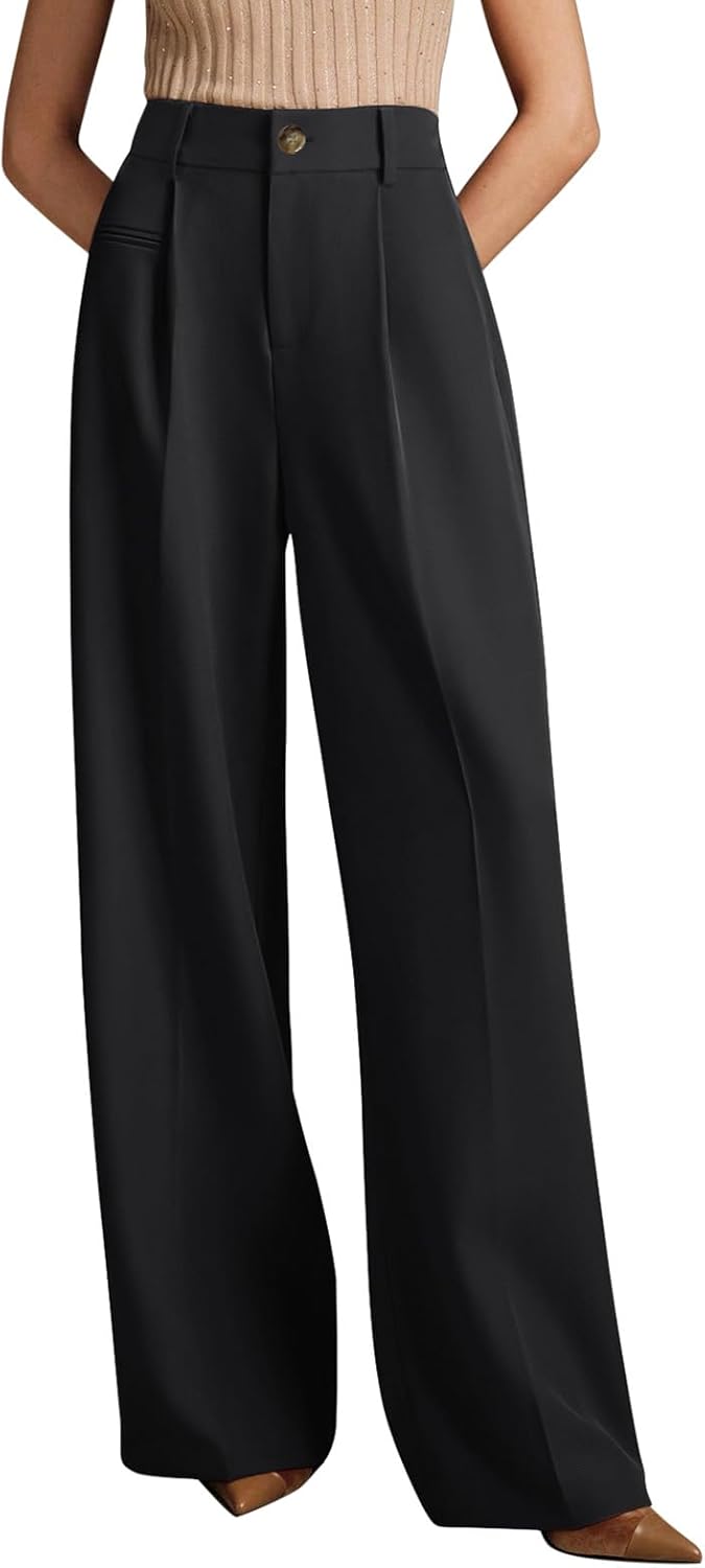 Pantaloni da donna a gamba ampia, vita alta, eleganti da ufficio in stile business casual