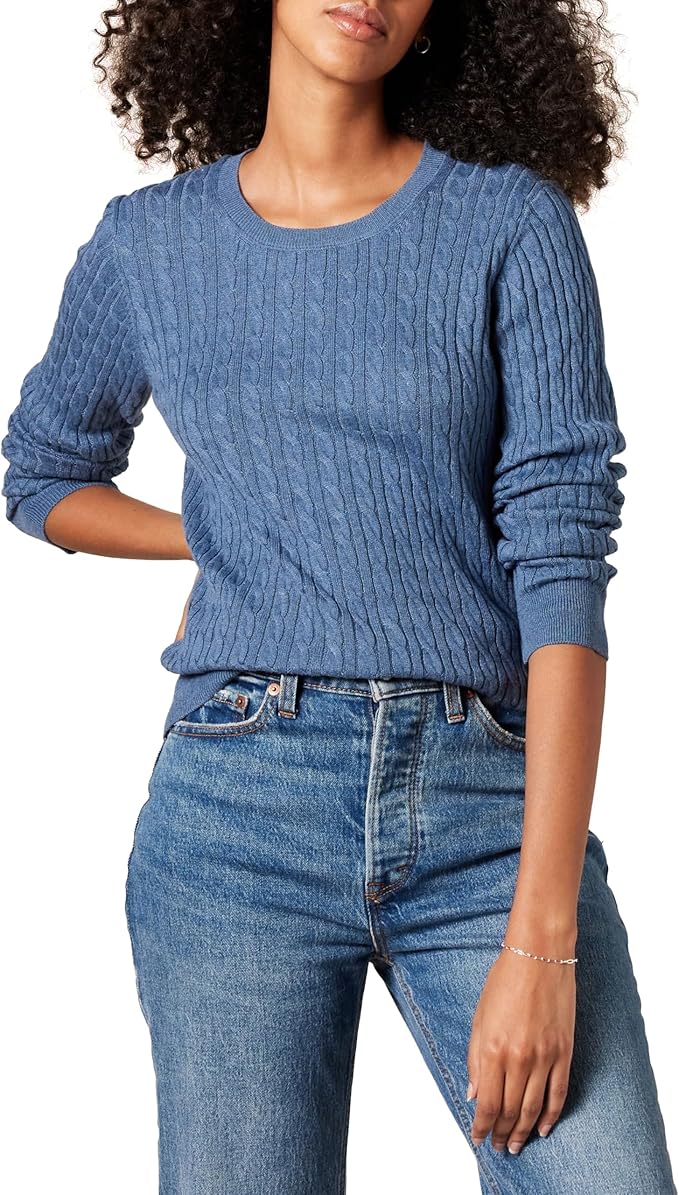 Women's Lightweight Ribbed Crew Neck Sweater Long Sleeve
